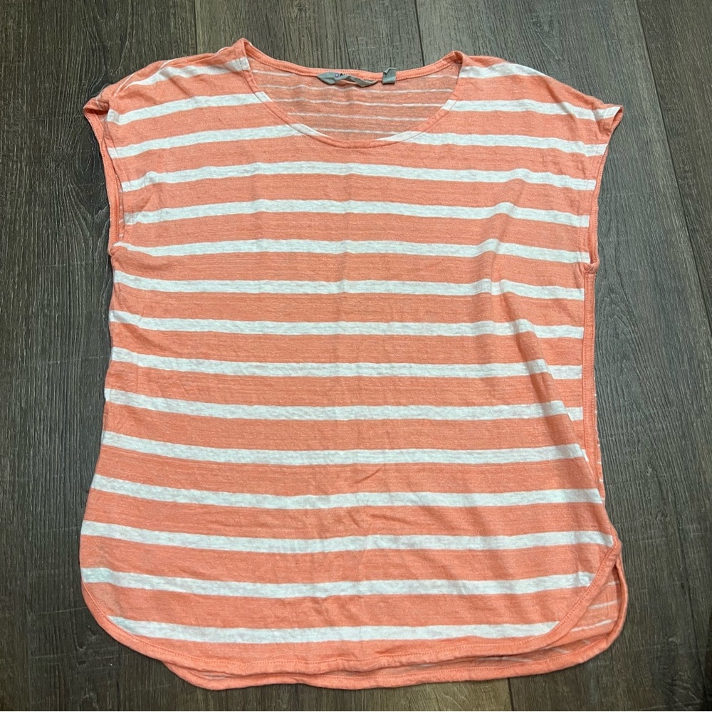 Athleta coral striped linen tee